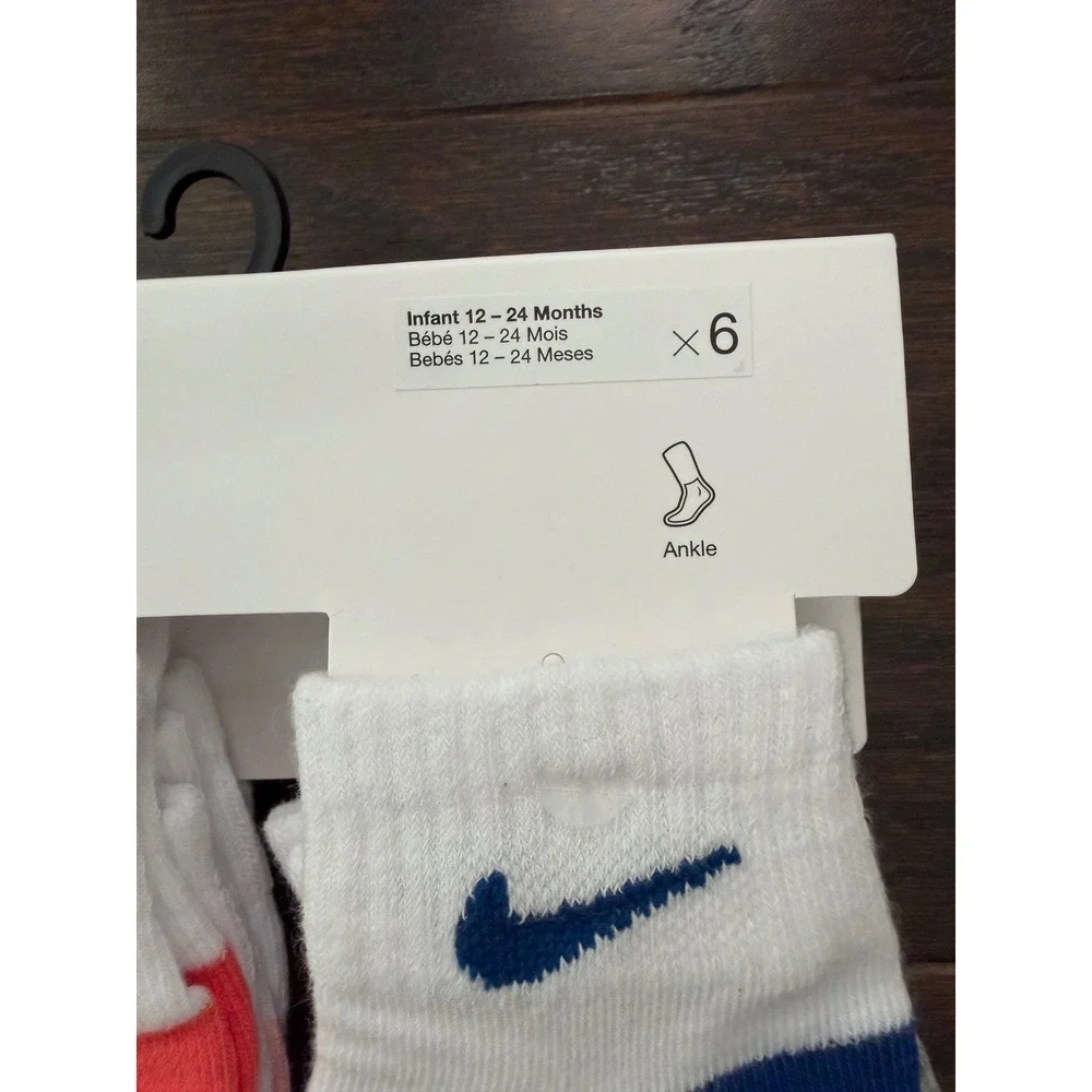 Nike Infant 6 Pack Lightweight Ankle Socks White Multi NN0299-R26 12-24 Months
